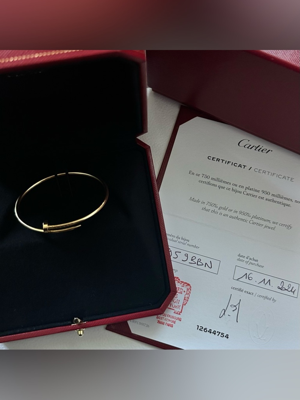 Cartier Juste Un Clou Bracelet Nail Bangle Small Model 18K Yellow Gold Size 15